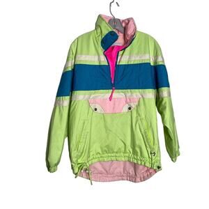 Obermeyer Neon Lime, Teal & Pink Ski Pullover Jacket